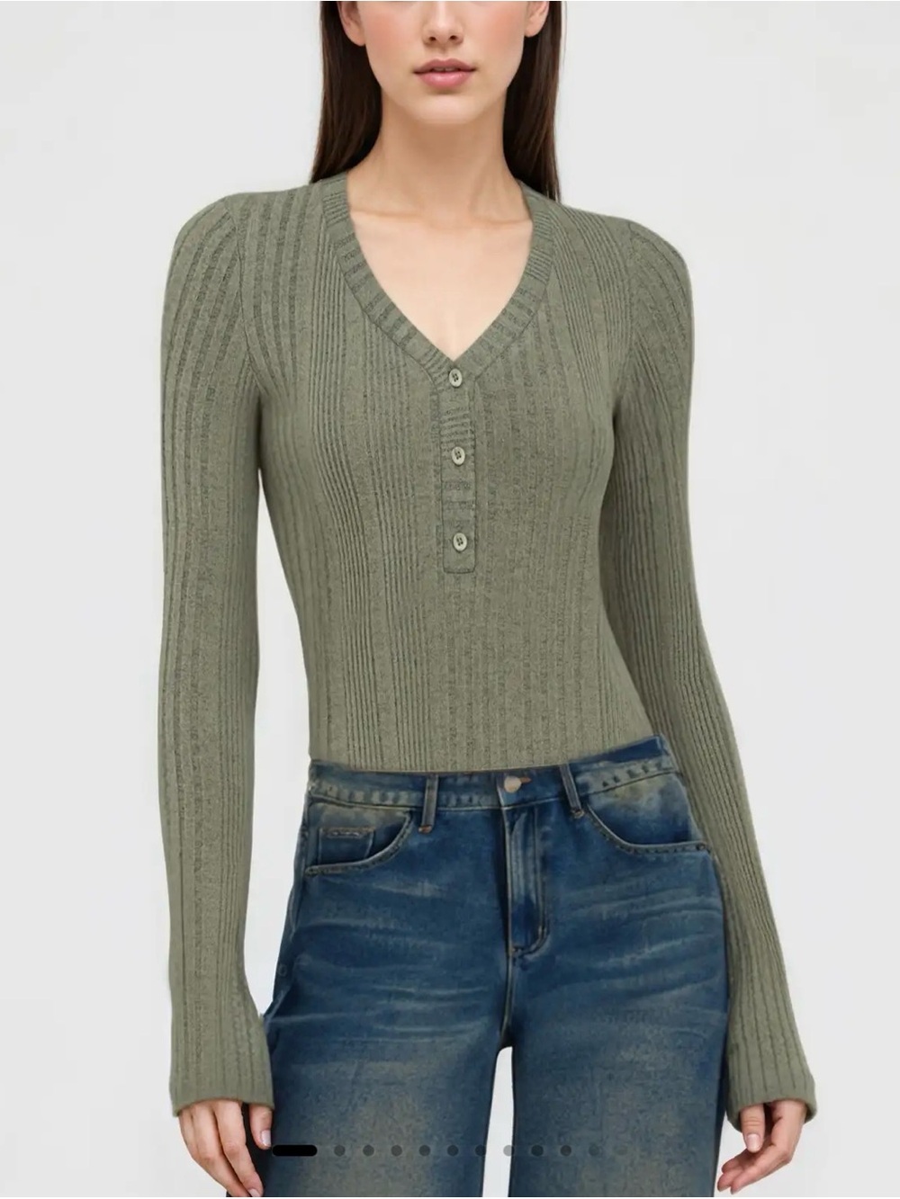 Cider Rib V-Neck Solid Button Bodysuit Green XL NWT